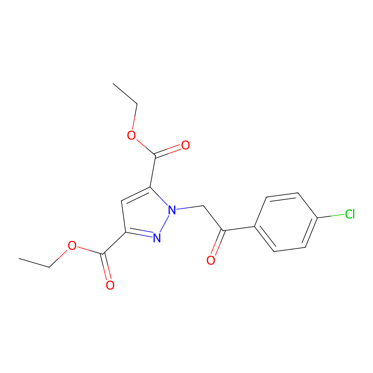 diethyl 1-[2-(4-chlorophenyl)-2-oxoethyl]-1H-pyrazole-3,5-dicarboxylate molecular structure, CAS 1610377-15-5