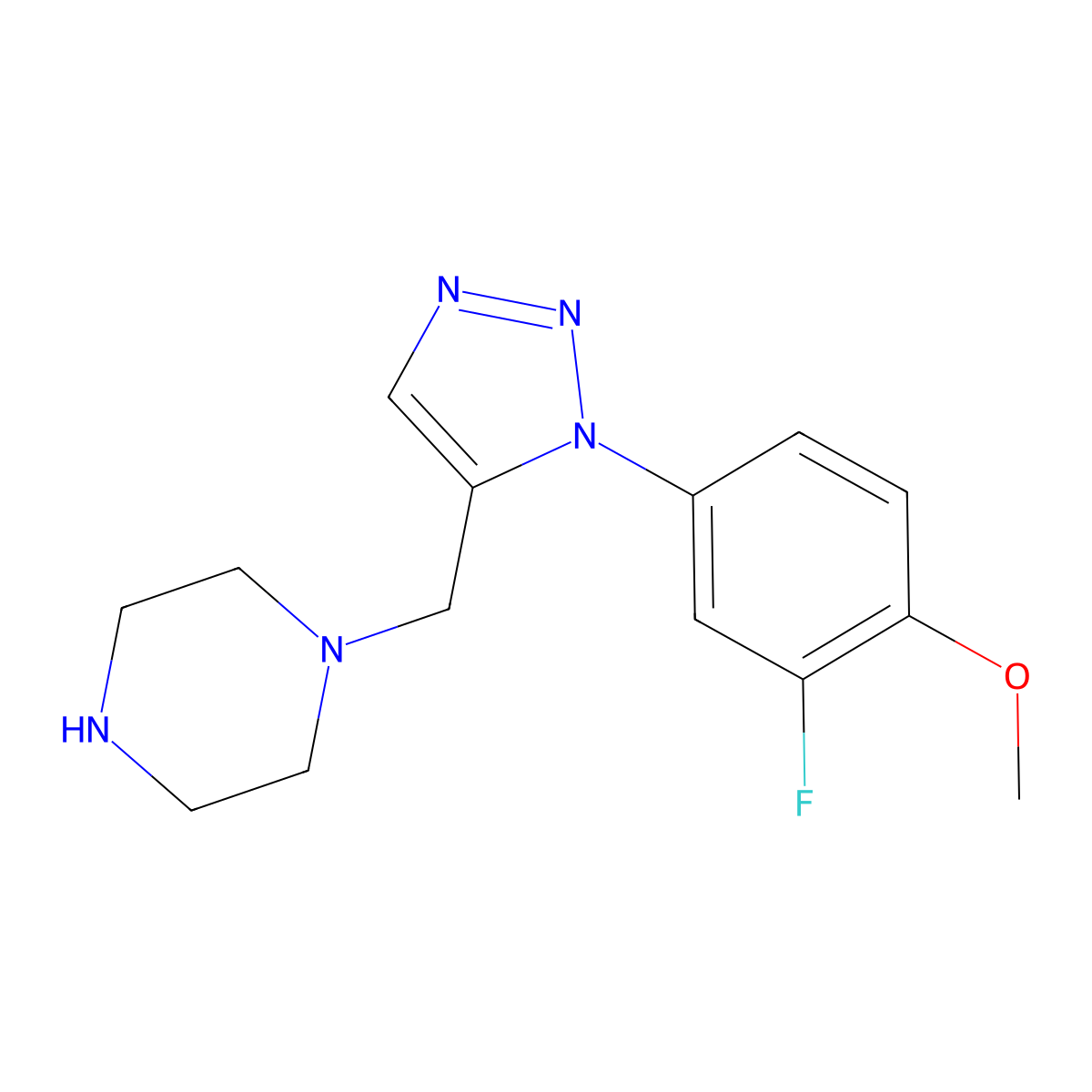 1-{[1-(3-fluoro-4-methoxyphenyl)-1H-1,2,3-triazol-5-yl]methyl}piperazine molecular structure, CAS 1610409-30-7