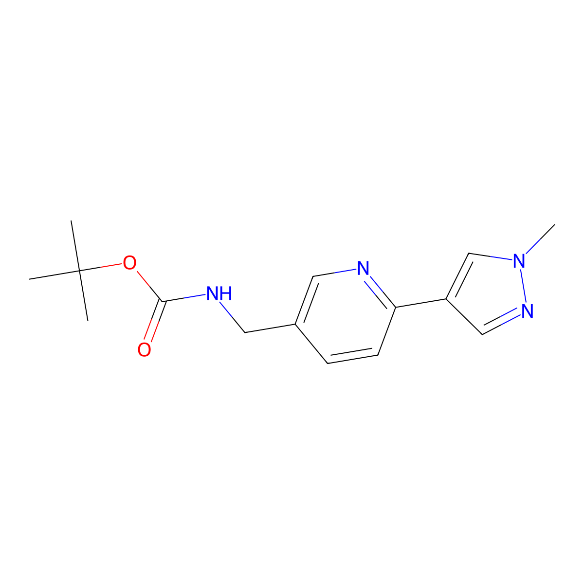 tert-butyl N-[[6-(1-methylpyrazol-4-yl)-3-pyridinyl]methyl]carbamate molecular structure, CAS 1610468-71-7