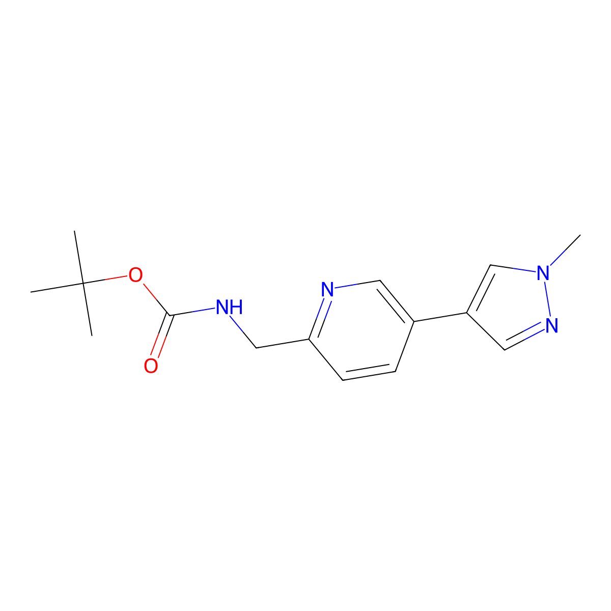 tert-butyl N-[[5-(1-methylpyrazol-4-yl)-2-pyridinyl]methyl]carbamate molecular structure, CAS 1610468-74-0