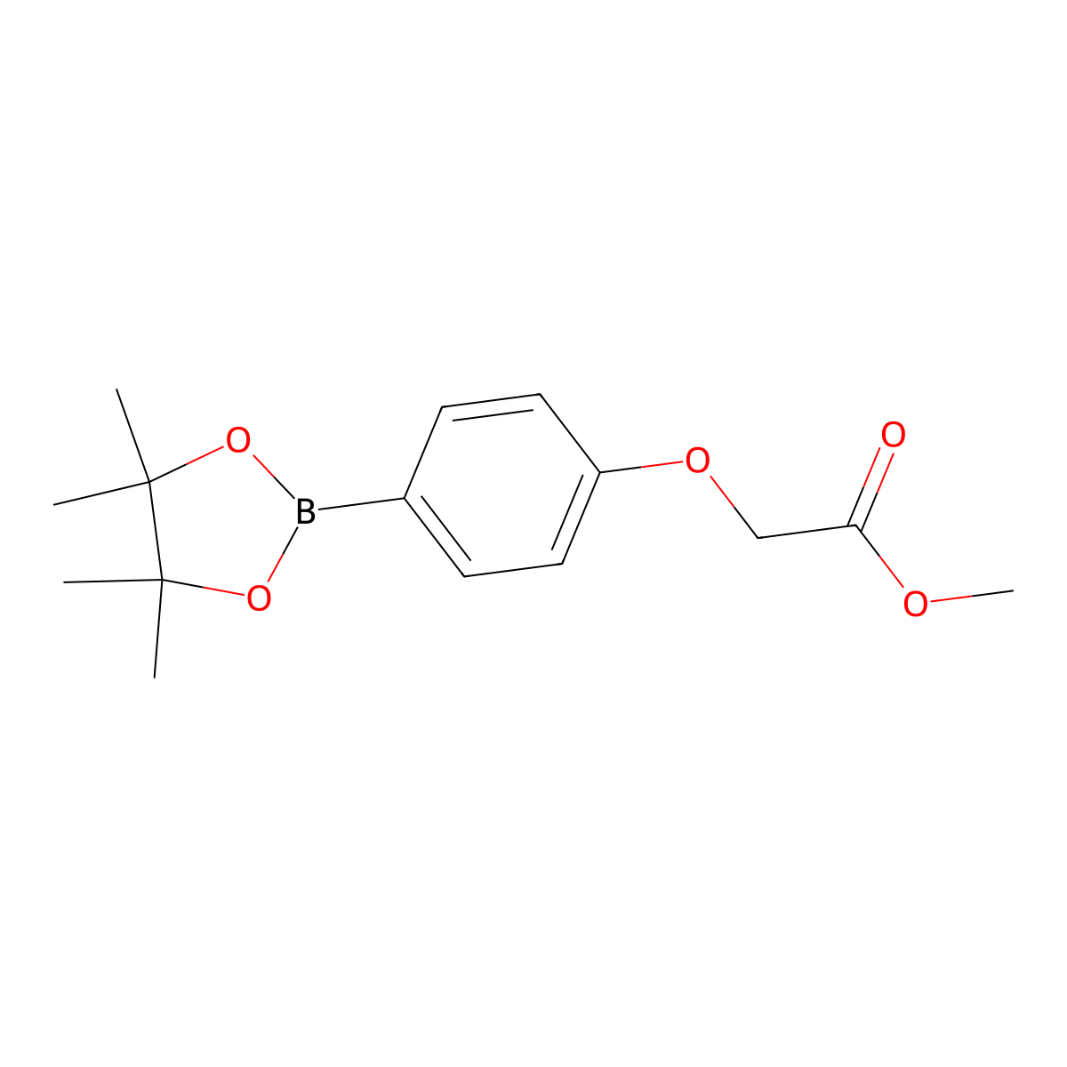 Methyl 2-(4-(4,4,5,5-tetramethyl-1,3,2-dioxaborolan-2-yl)phenoxy)acetate molecular structure, CAS 1610517-55-9
