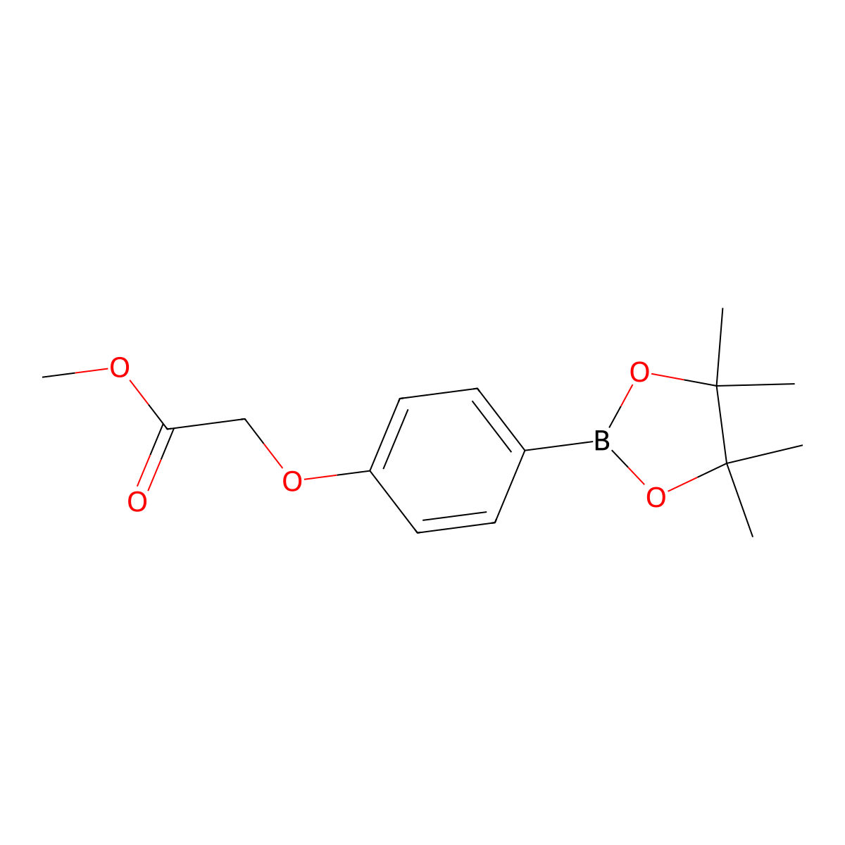 Methyl 2-(4-(4,4,5,5-tetramethyl-1,3,2-dioxaborolan-2-yl)phenoxy)acetate molecular structure, CAS 1610517-55-9