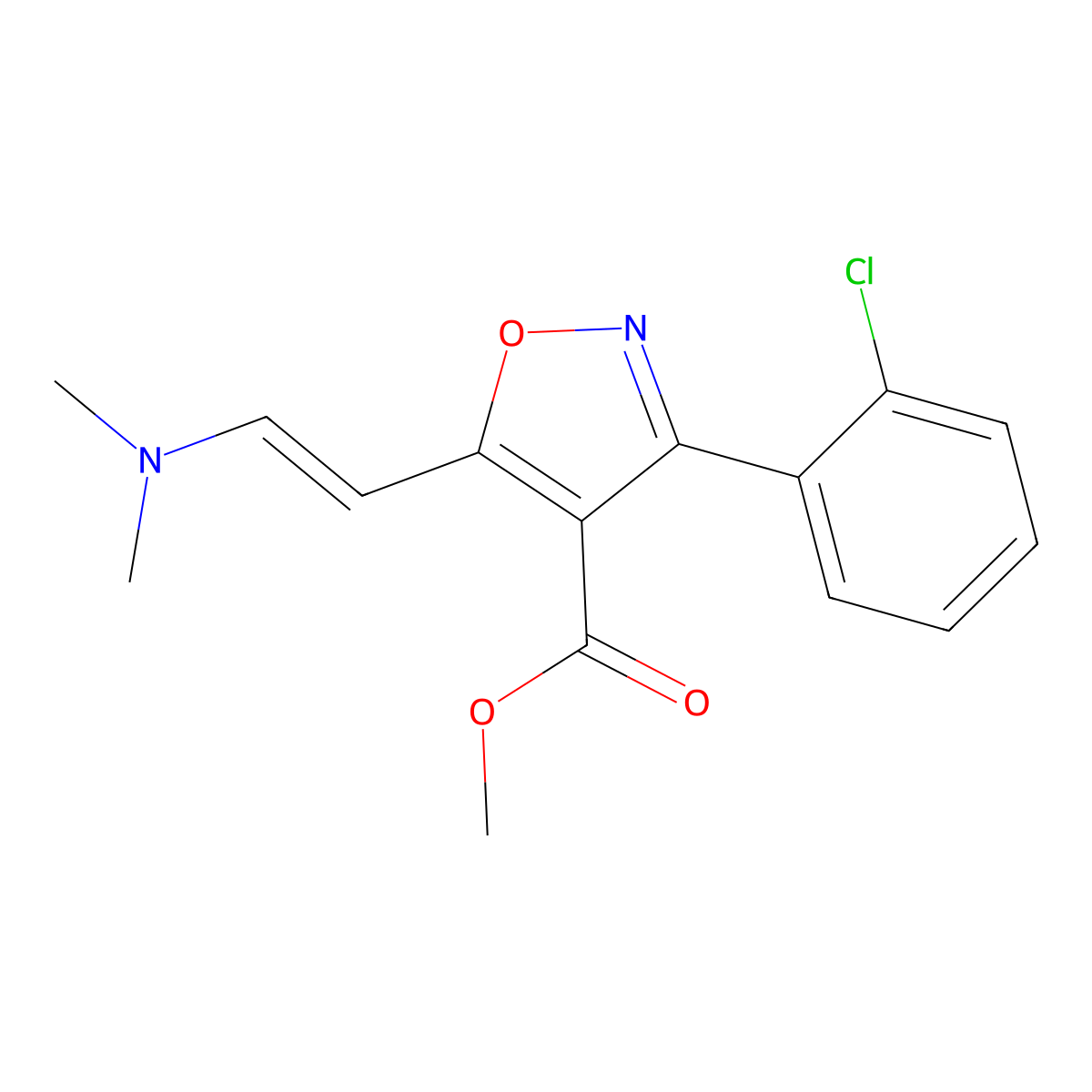 methyl 3-(2-chlorophenyl)-5-[(E)-2-(dimethylamino)ethenyl]-1,2-oxazole-4-carboxylate molecular structure, CAS 1610688-72-6