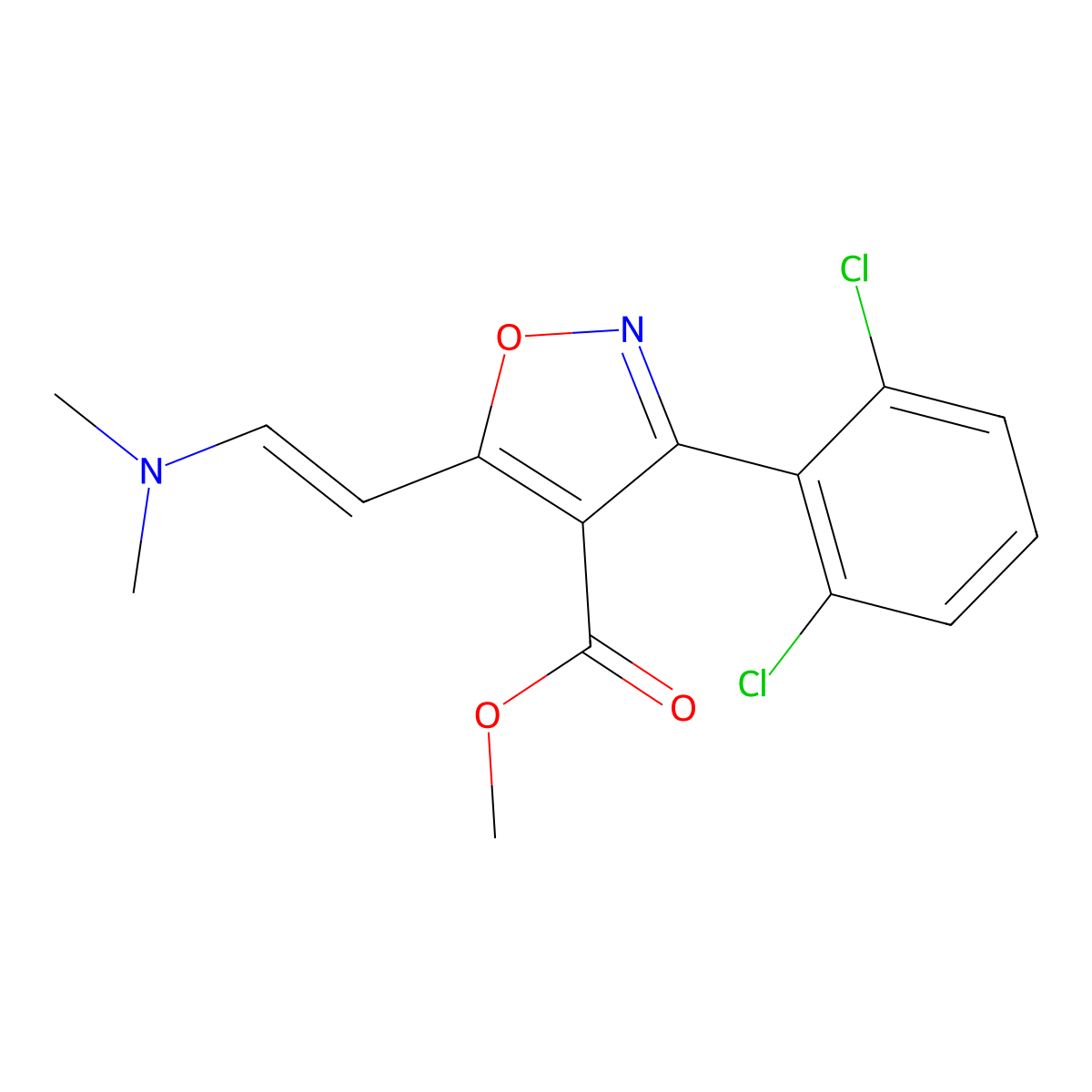 methyl 3-(2,6-dichlorophenyl)-5-[(E)-2-(dimethylamino)ethenyl]-1,2-oxazole-4-carboxylate molecular structure, CAS 1610688-76-0