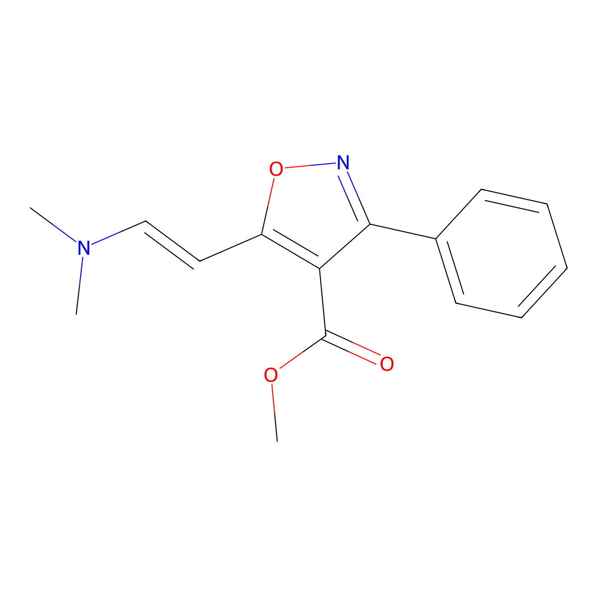 methyl 5-[(E)-2-(dimethylamino)ethenyl]-3-phenyl-1,2-oxazole-4-carboxylate molecular structure, CAS 1610688-77-1