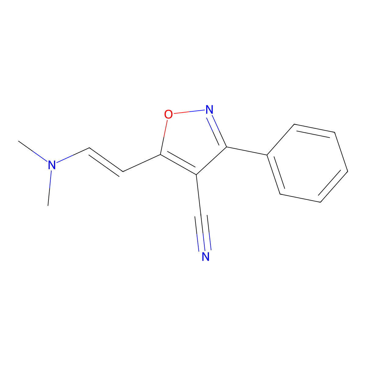 5-[(E)-2-(dimethylamino)ethenyl]-3-phenyl-1,2-oxazole-4-carbonitrile molecular structure, CAS 1610688-92-0