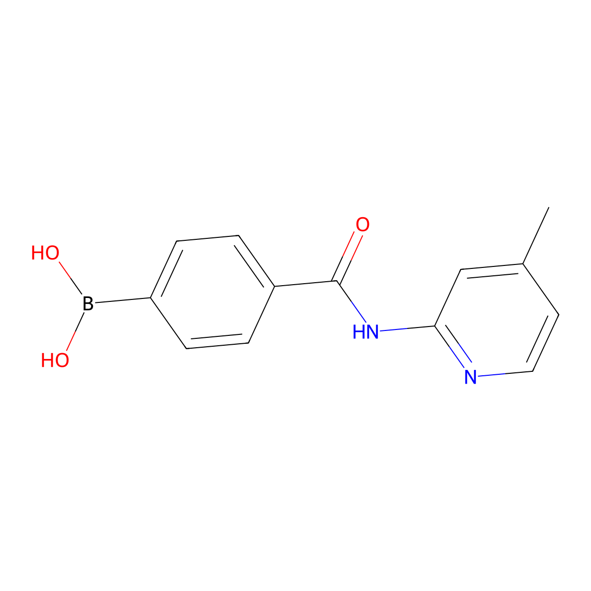 B-[4-[[(4-Methyl-2-pyridinyl)amino]carbonyl]phenyl]boronic acid molecular structure, CAS 1610698-55-9