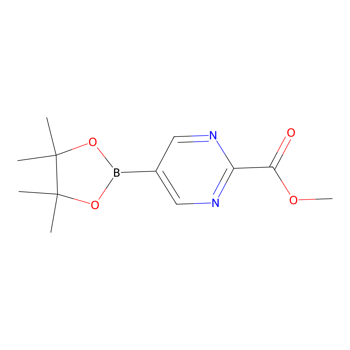 Methyl 5-(tetramethyl-1,3,2-dioxaborolan-2-yl)pyrimidine-2-carboxylate molecular structure, CAS 1610705-51-5