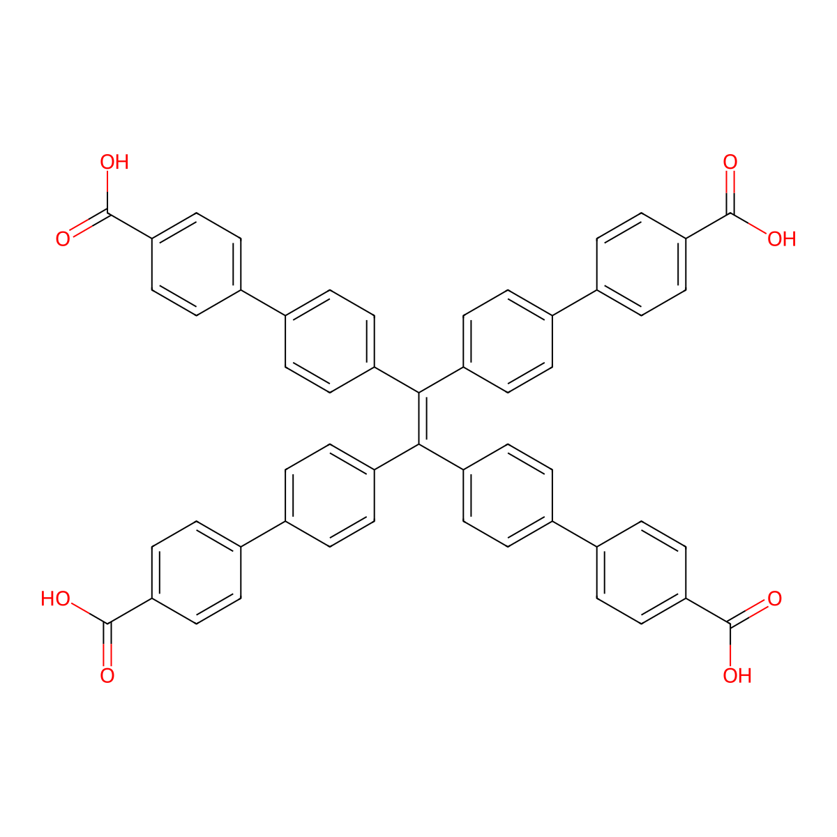 [1,1'-Biphenyl]-4-carboxylic acid, 4'-[1,2,2-tris(4'-carboxy[1,1'-biphenyl]-4-yl)ethenyl]- molecular structure, CAS 1610858-96-2