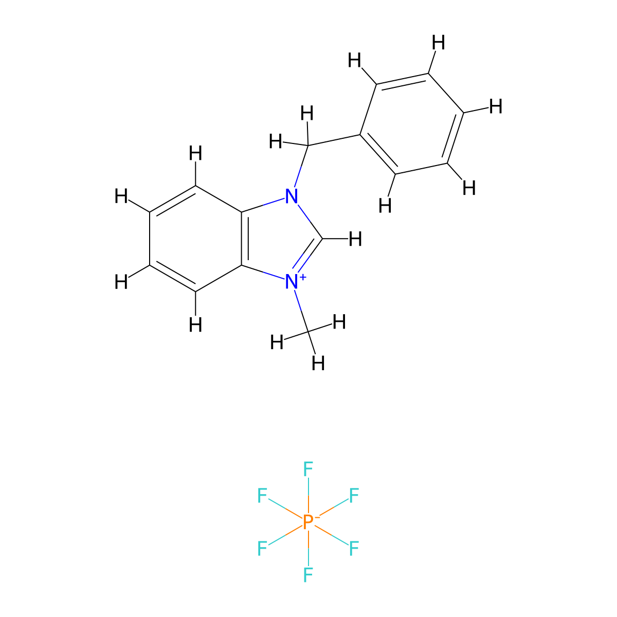 3-Benzyl-1-methyl-1H-benzo[d]imidazol-3-ium hexafluorophosphate(V) molecular structure, CAS 1610877-14-9