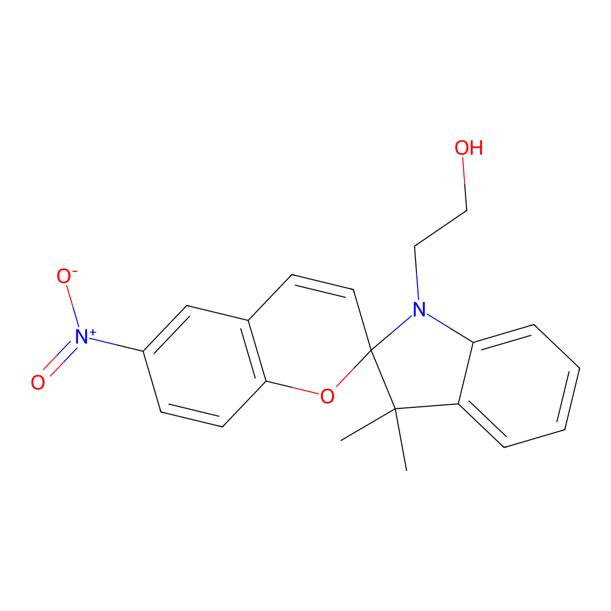 2-(3',3'-Dimethyl-6-nitrospiro(1-benzopyran-2,2'-indol)-1'(3'H)-yl)ethan-1-ol molecular structure, CAS 16111-07-2