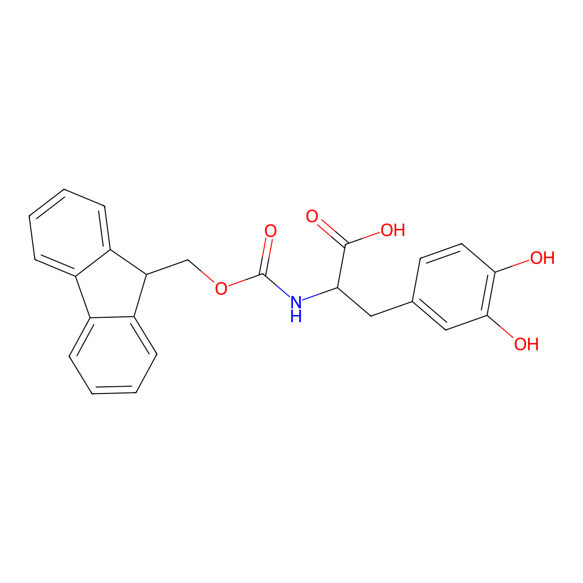 2-((((9H-Fluoren-9-yl)methoxy)carbonyl)amino)-3-(3,4-dihydroxyphenyl)propanoic acid molecular structure, CAS 161125-33-3