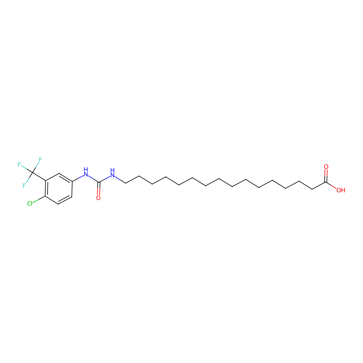 16-[[[[4-Chloro-3-(trifluoromethyl)phenyl]amino]carbonyl]amino]-hexadecanoicacid molecular structure, CAS 1611446-66-2