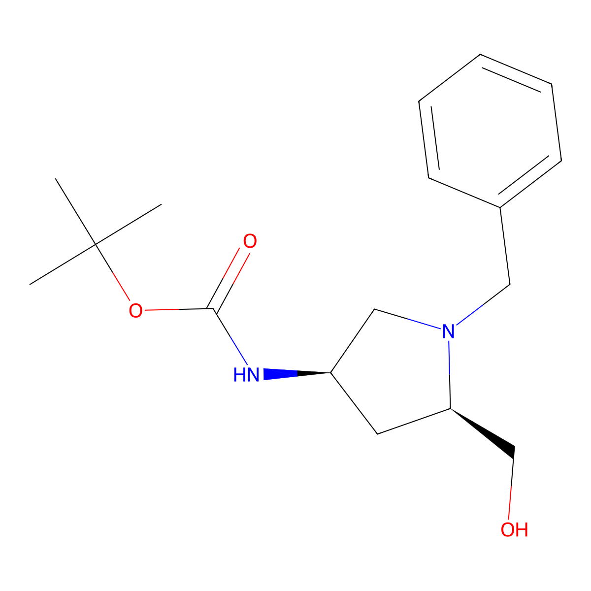 tert-Butyl ((3R,5R)-1-benzyl-5-(hydroxymethyl)pyrrolidin-3-yl)carbamate molecular structure, CAS 1611481-18-5