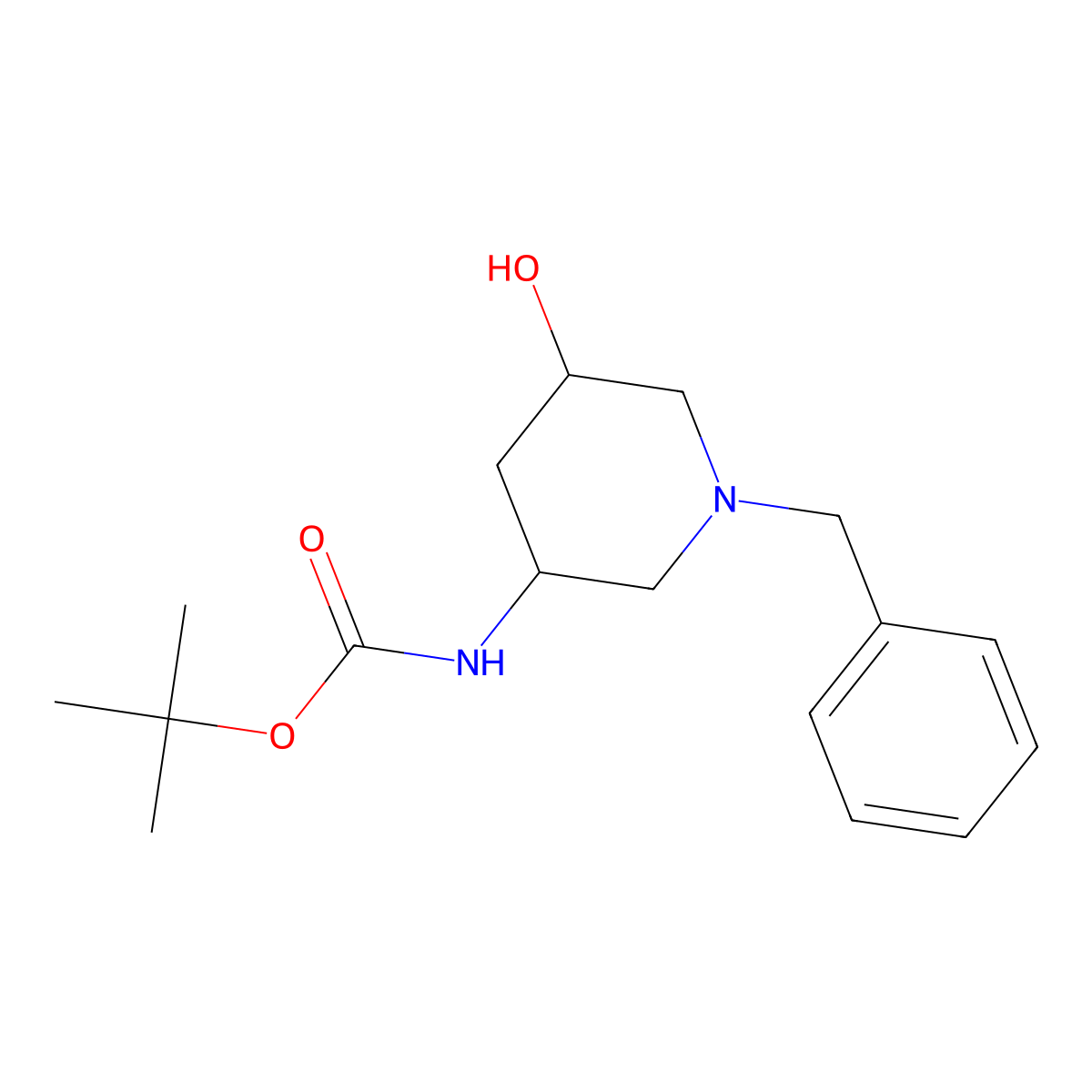 tert-butyl N-[(3S,5R)-1-benzyl-5-hydroxy-3-piperidyl]carbamate molecular structure, CAS 1611481-19-6