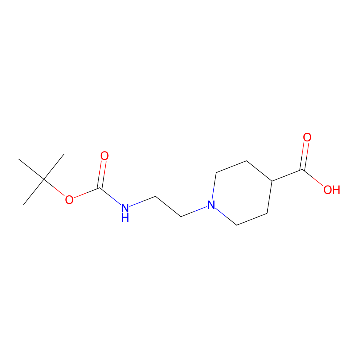 1-(2-{[(Tert-butoxy)carbonyl]amino}ethyl)piperidine-4-carboxylic acid molecular structure, CAS 1611481-76-5