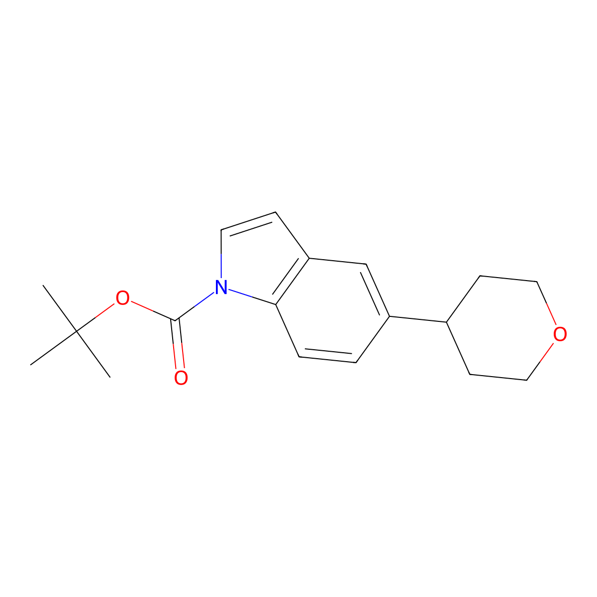 tert-butyl 5-(oxan-4-yl)-1H-indole-1-carboxylate molecular structure, CAS 1612156-10-1