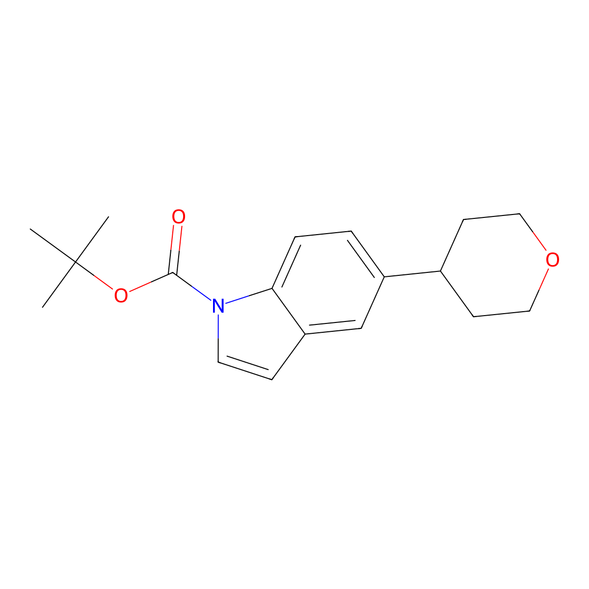 tert-butyl 5-(oxan-4-yl)-1H-indole-1-carboxylate molecular structure, CAS 1612156-10-1