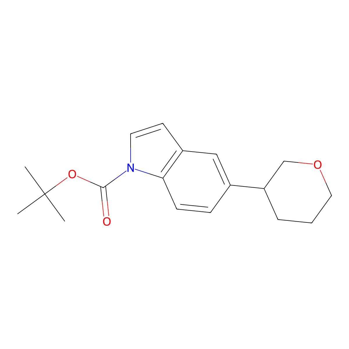 tert-butyl 5-(oxan-3-yl)-1H-indole-1-carboxylate molecular structure, CAS 1612156-11-2
