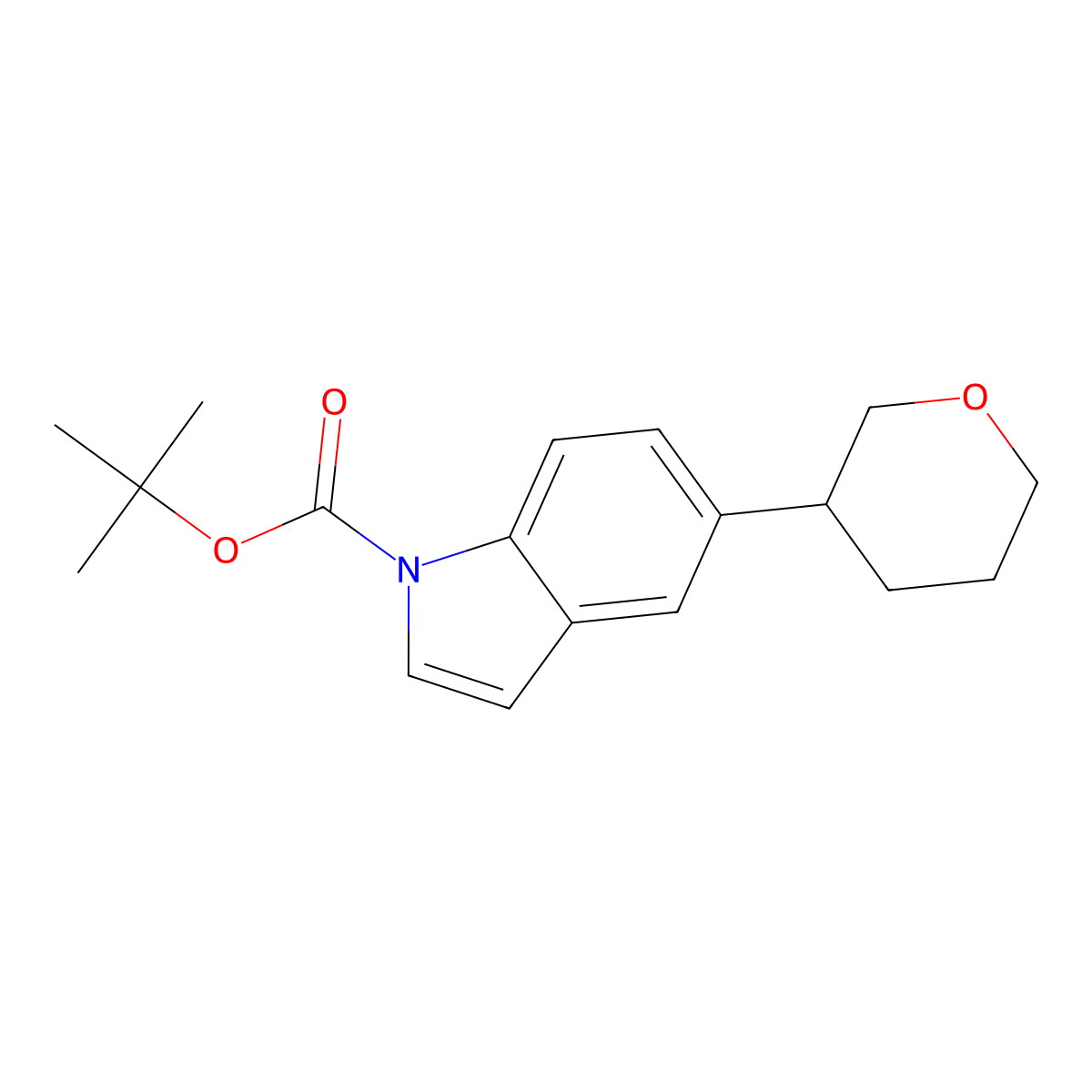 tert-butyl 5-(oxan-3-yl)-1H-indole-1-carboxylate molecular structure, CAS 1612156-11-2