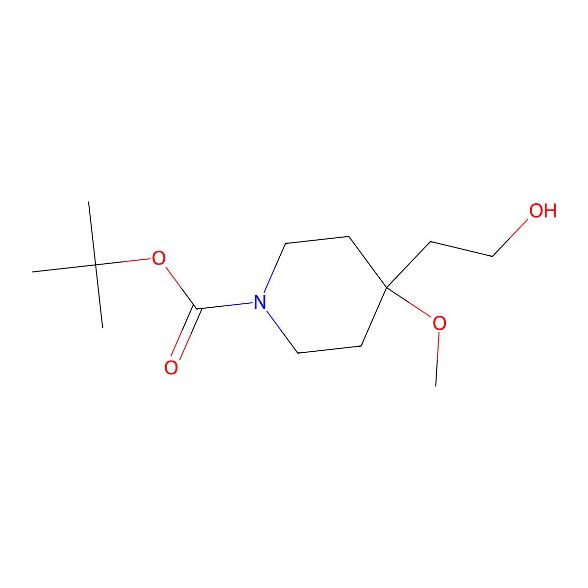 Tert-butyl 4-(2-hydroxyethyl)-4-methoxy-piperidine-1-carboxylate molecular structure, CAS 1612173-13-3