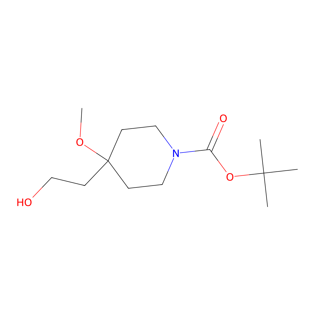 Tert-butyl 4-(2-hydroxyethyl)-4-methoxy-piperidine-1-carboxylate molecular structure, CAS 1612173-13-3