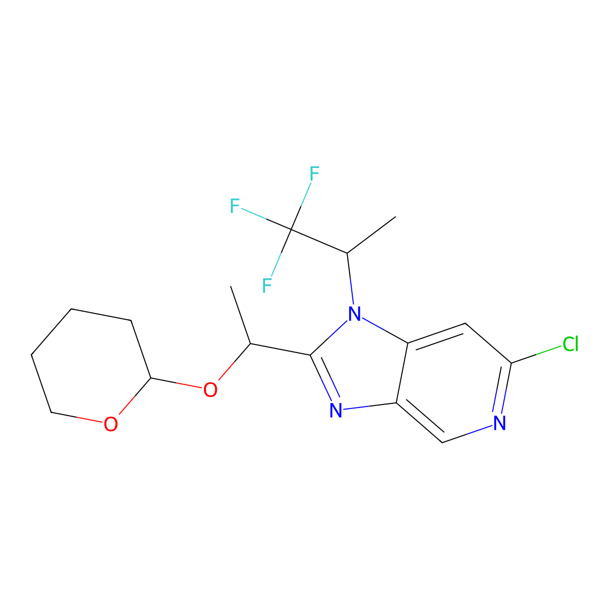 6-Chloro-2-((1R)-1-((tetrahydro-2H-pyran-2-yl)oxy)ethyl)-1-((S)-1,1,1-trifluoropropan-2-yl)-1H-imidazo[4,5-c]pyridine molecular structure, CAS 1612174-31-8