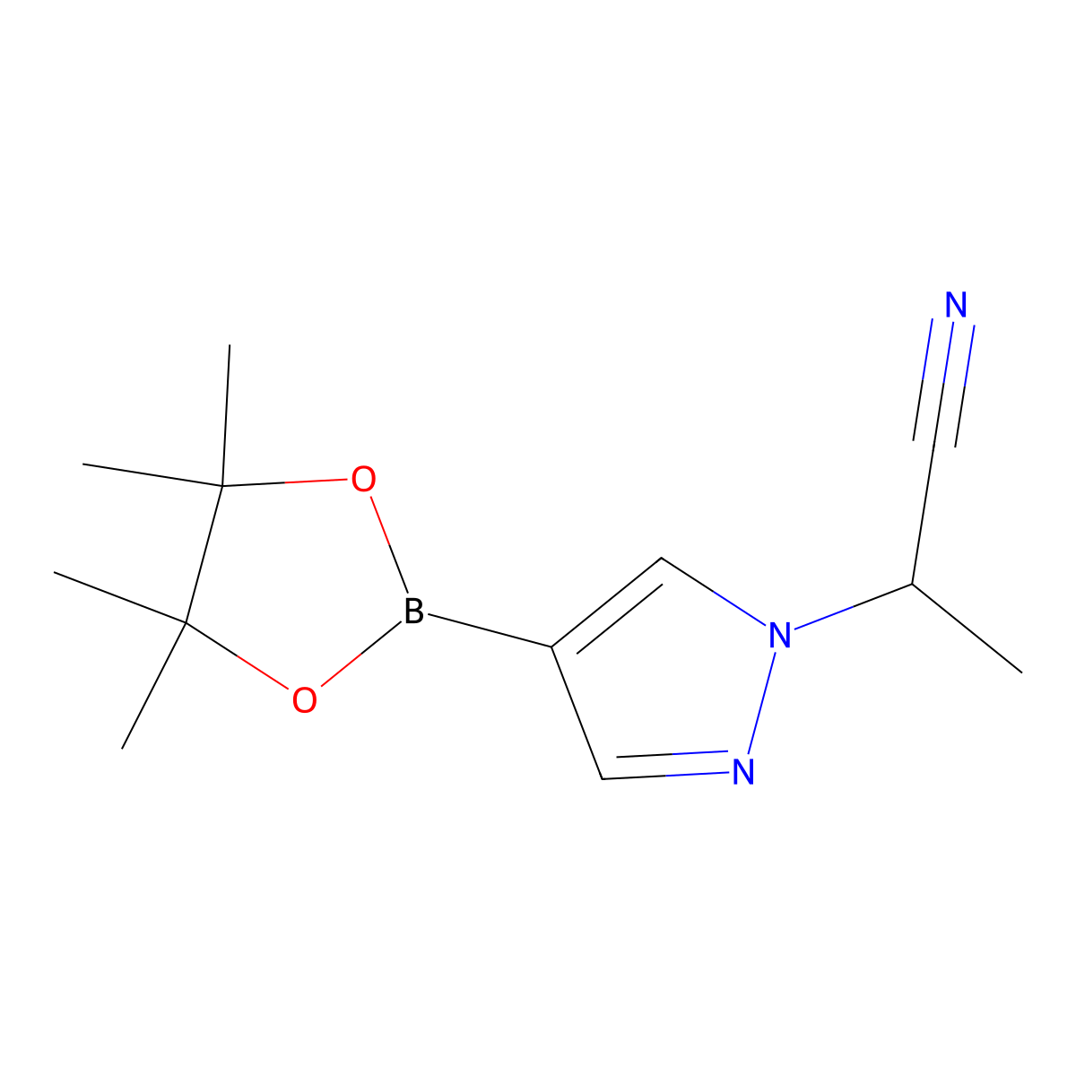 2-(4-(4,4,5,5-tetramethyl-1,3,2-dioxaborolan-2-yl)-1H-pyrazol-1-yl)propanenitrile molecular structure, CAS 1612174-34-1