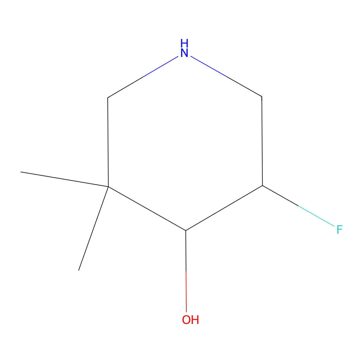 (4R,5S)-rel-5-fluoro-3,3-dimethylpiperidin-4-ol molecular structure, CAS 1612175-97-9