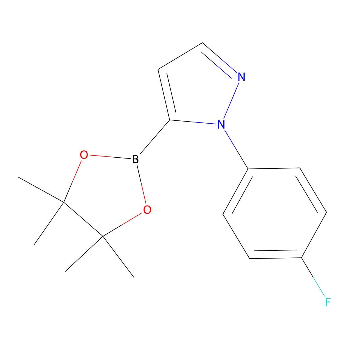 1-(4-fluorophenyl)-5-(4,4,5,5-tetramethyl-1,3,2-dioxaborolan-2-yl)-1H-pyrazole molecular structure, CAS 1612185-45-1