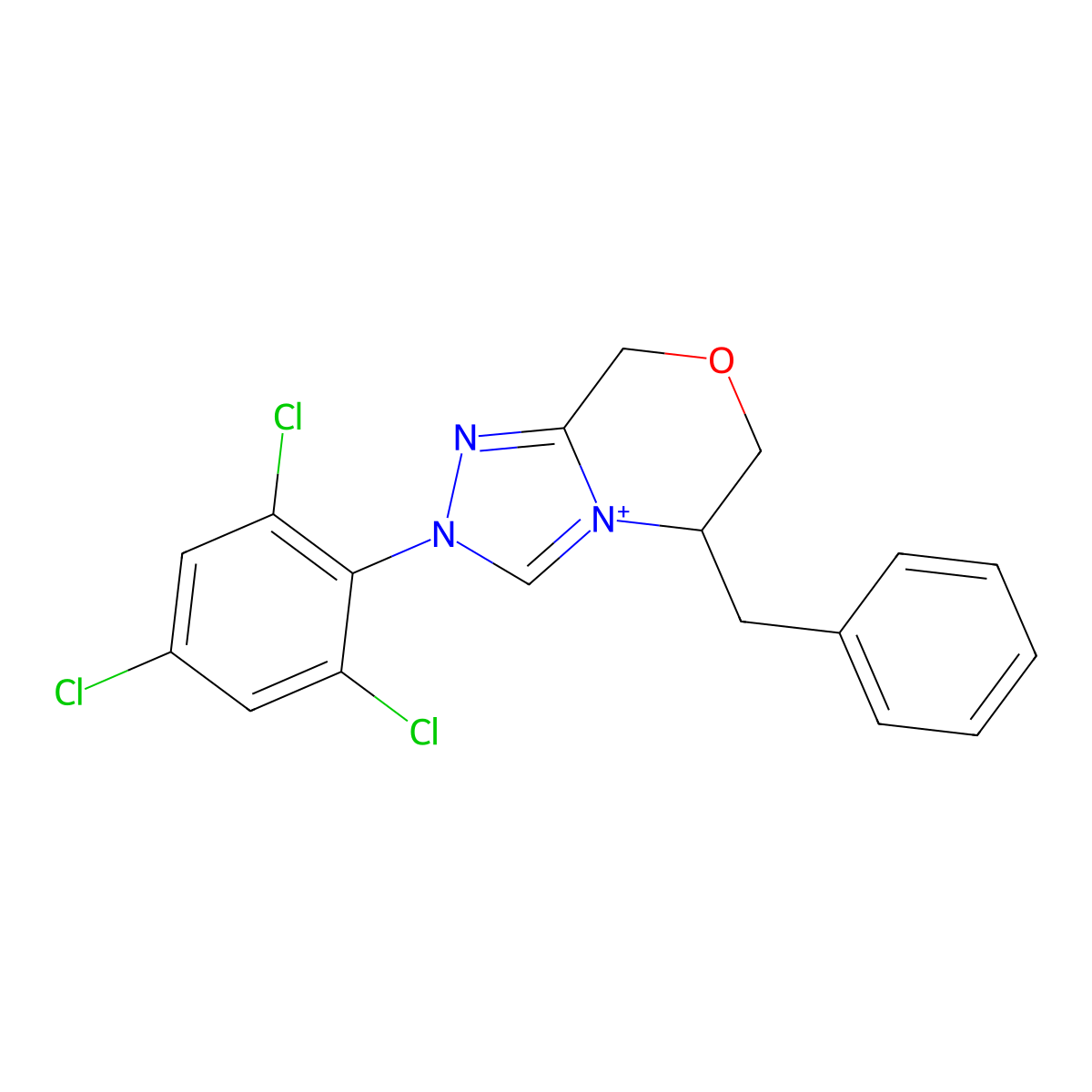 (S)-5-Benzyl-2-(2,4,6-trichlorophenyl)-6,8-dihydro-5H-[1,2,4]triazolo[3,4-c][1,4]oxazin-2-ium molecular structure, CAS 1612251-12-3