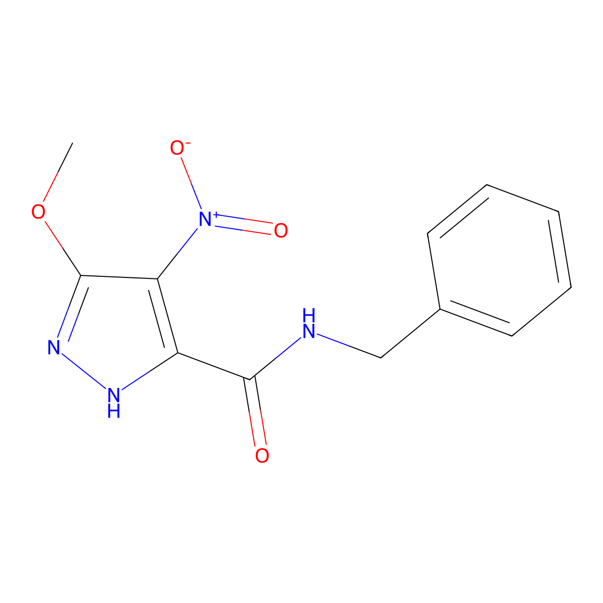 N-benzyl-3-methoxy-4-nitro-1H-pyrazole-5-carboxamide molecular structure, CAS 161235-74-1