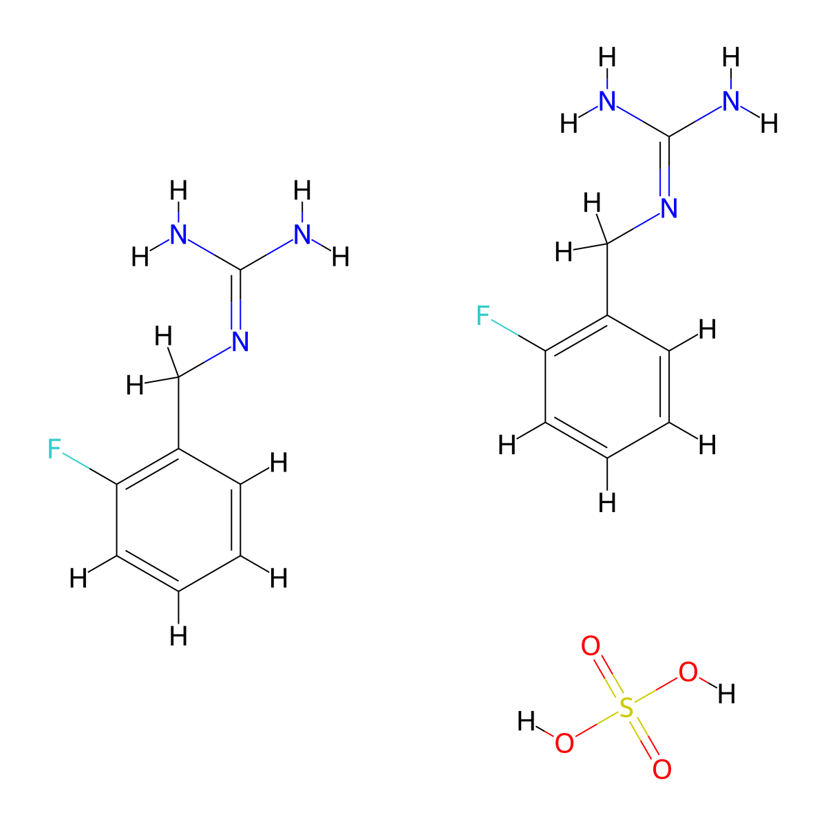 Bis(1-[(2-fluorophenyl)methyl]-guanidine) sulfuric acid molecular structure, CAS 16125-82-9