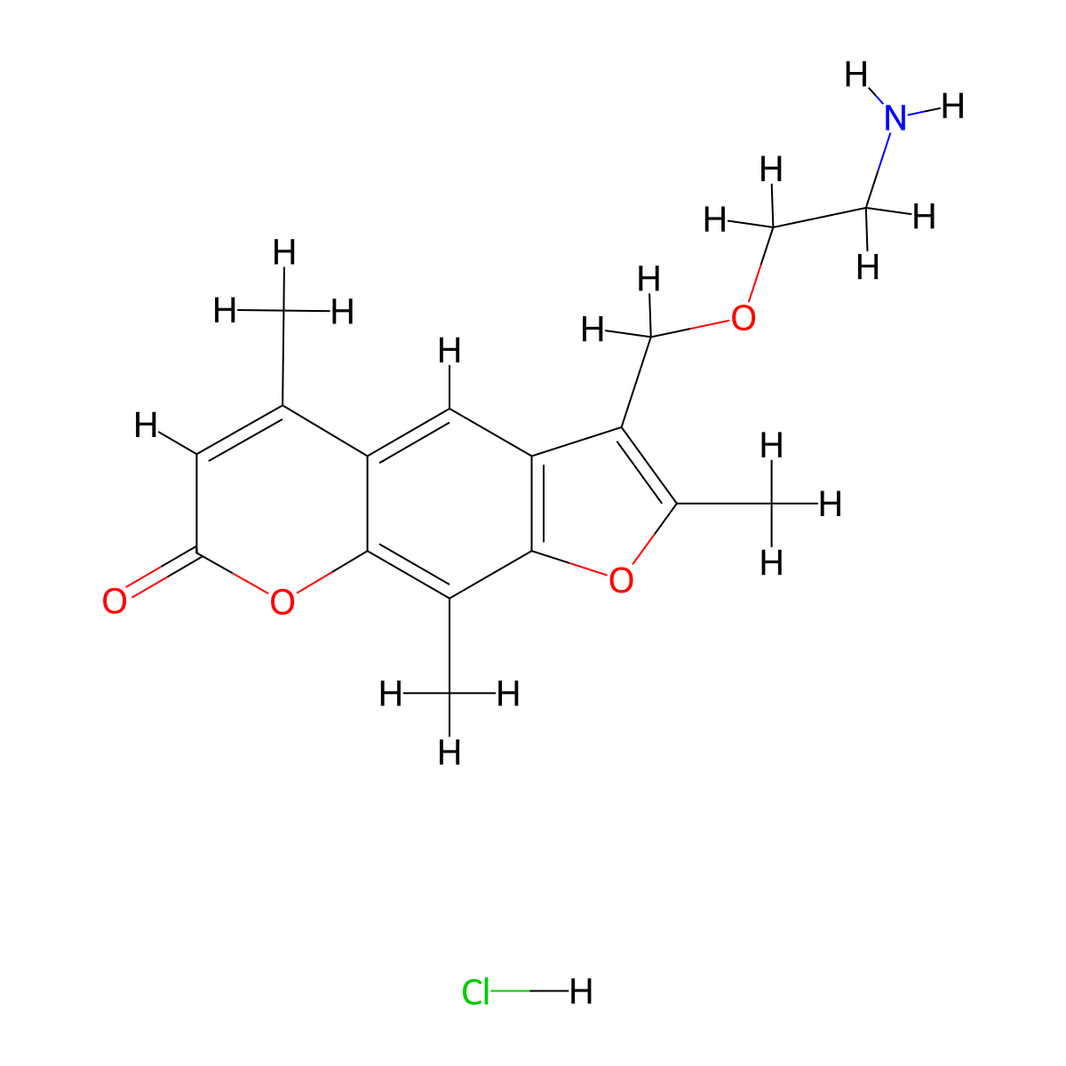 7H-Furo(3,2-g)(1)benzopyran-7-one, 3-((2-aminoethoxy)methyl)-2,5,9-trimethyl-, hydrochloride (1:1) molecular structure, CAS 161262-45-9