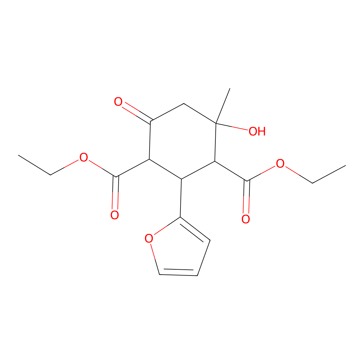 Diethyl 2-(furan-2-yl)-4-hydroxy-4-methyl-6-oxocyclohexane-1,3-dicarboxylate molecular structure, CAS 161265-84-5