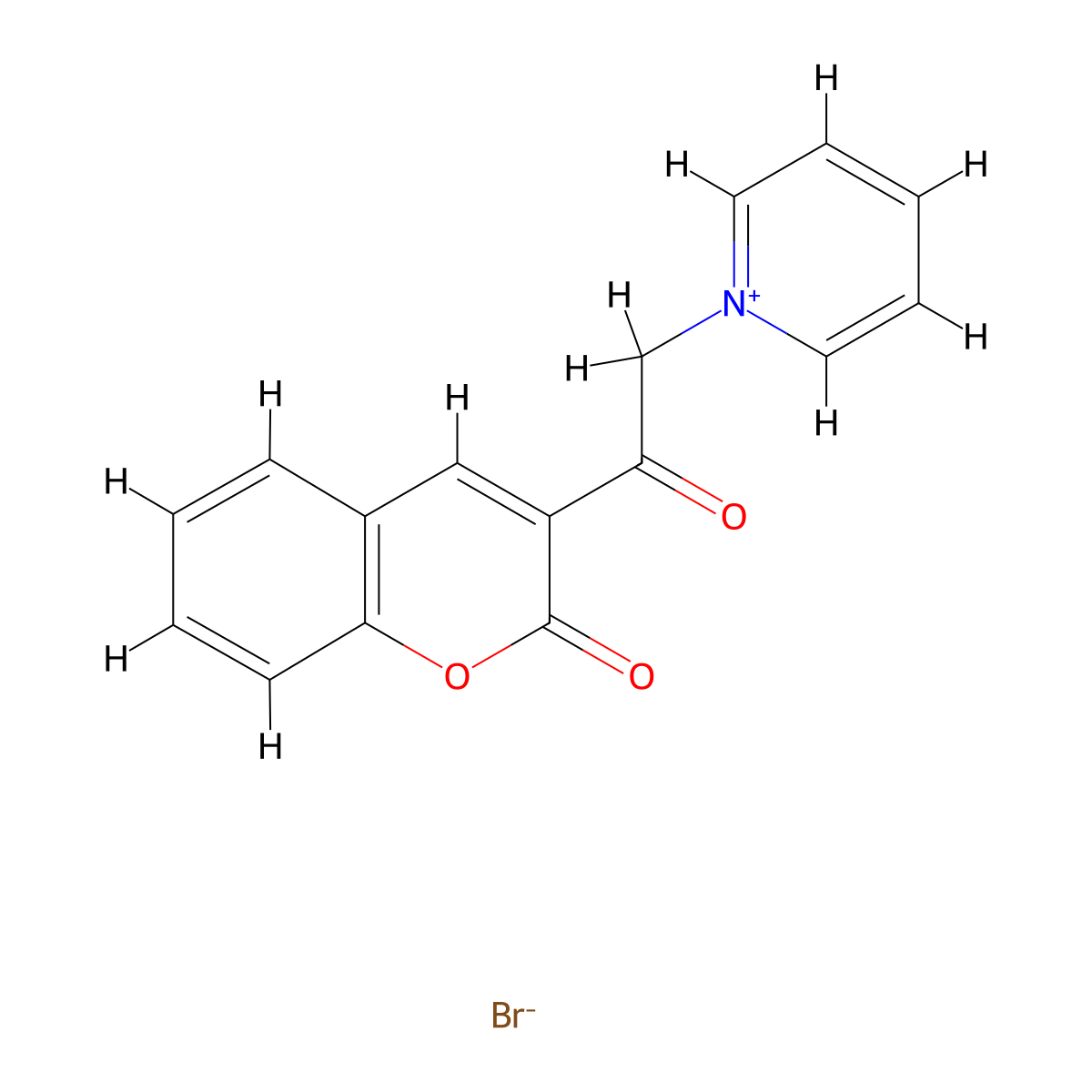 Pyridinium, 1-[2-oxo-2-(2-oxo-2H-1-benzopyran-3-yl)ethyl]-, bromide molecular structure, CAS 161266-45-1