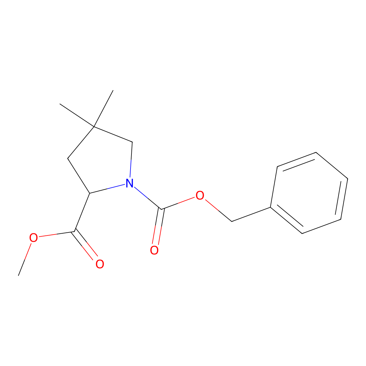 (S)-1-Cbz-4,4-dimethyl-pyrrolidine-2-carboxylic acid methyl ester molecular structure, CAS 1612854-50-8