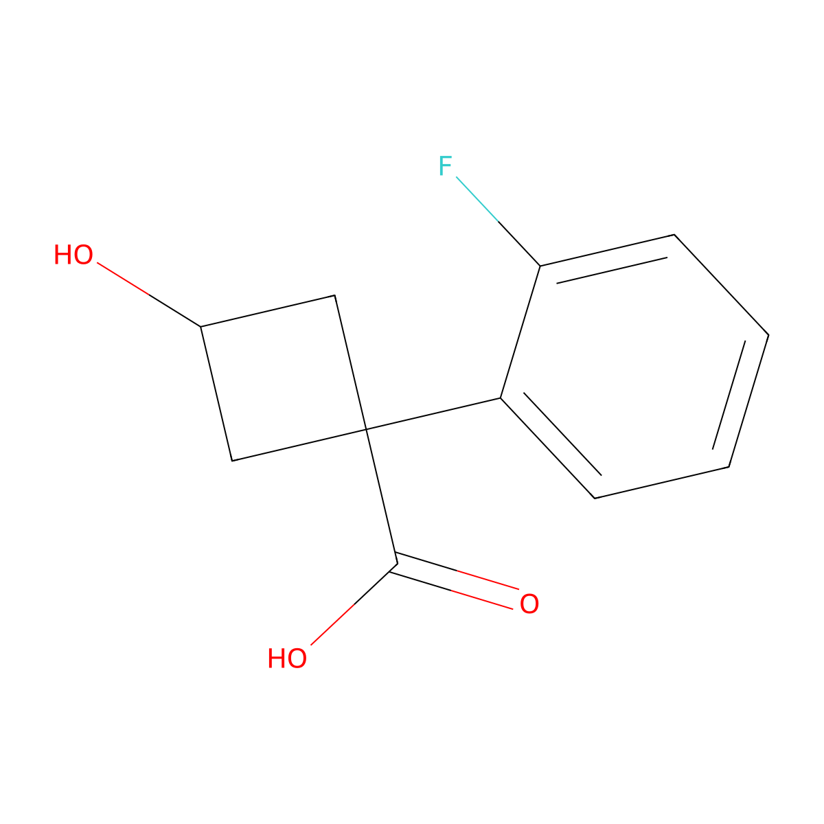 (1S,3s)-1-(2-fluorophenyl)-3-hydroxycyclobutane-1-carboxylic acid molecular structure, CAS 1612885-98-9