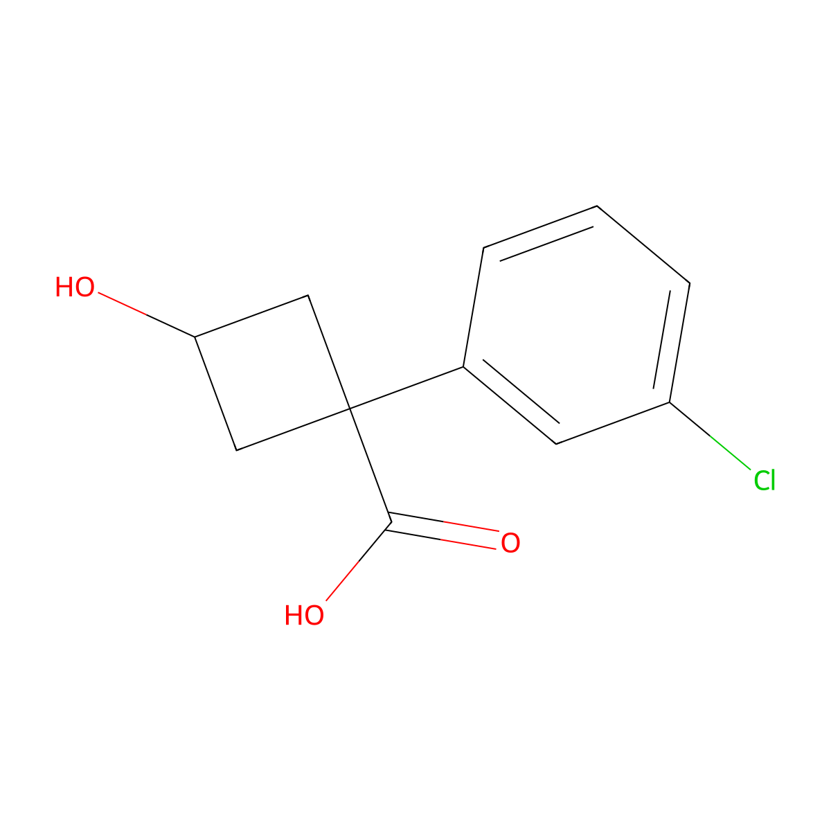 1-(3-Chlorophenyl)-3-hydroxycyclobutane-1-carboxylic acid molecular structure, CAS 1612886-16-4