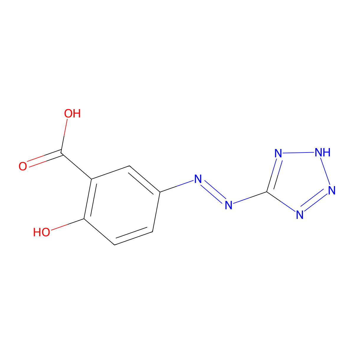 2-Hydroxy-5-[(1E)-2-(2H-tetrazol-5-yl)diazenyl]benzoic acid molecular structure, CAS 1612893-51-2