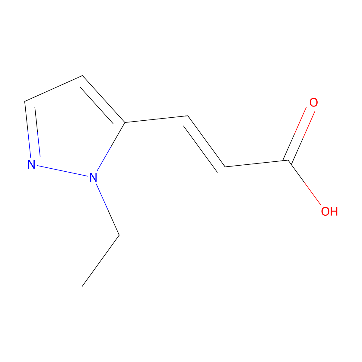 3-(1-ethyl-1H-pyrazol-5-yl)prop-2-enoic acid molecular structure, CAS 1613049-67-4