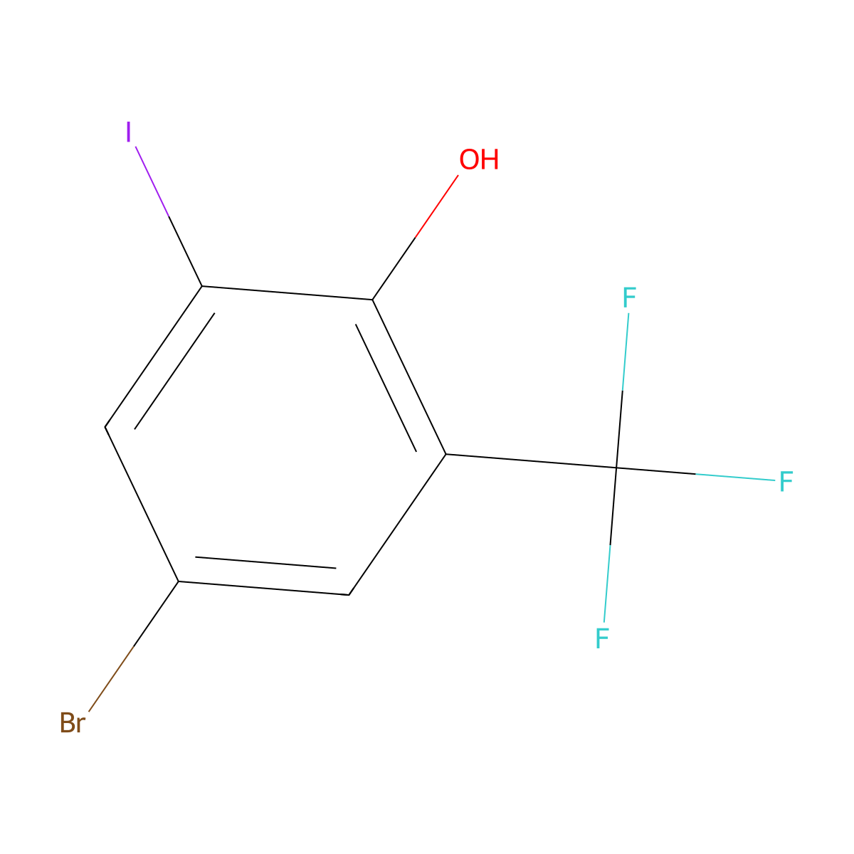 4-Bromo-2-iodo-6-(trifluoromethyl)phenol molecular structure, CAS 1613050-29-5