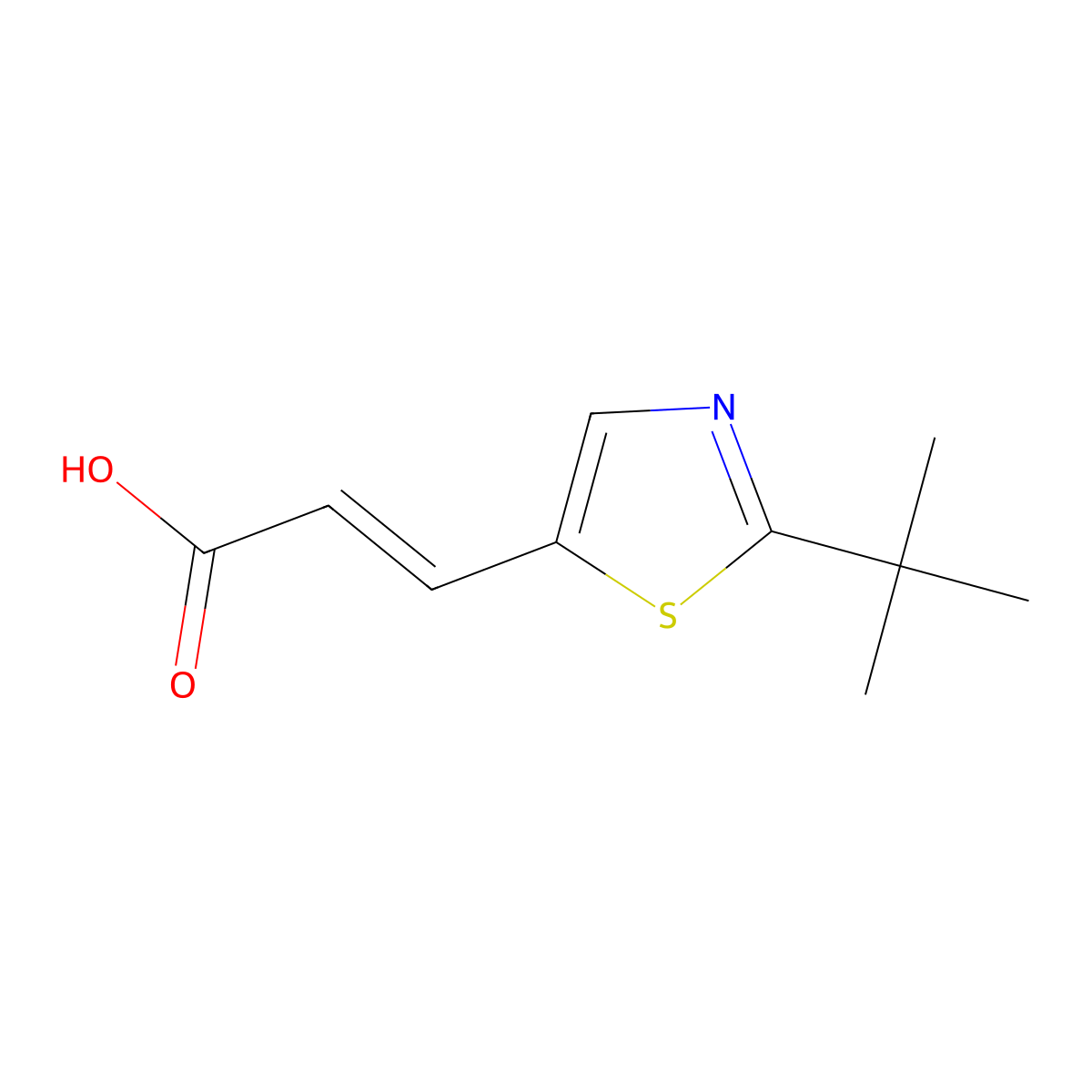 3-(2-Tert-butyl-1,3-thiazol-5-yl)prop-2-enoic acid molecular structure, CAS 1613051-27-6