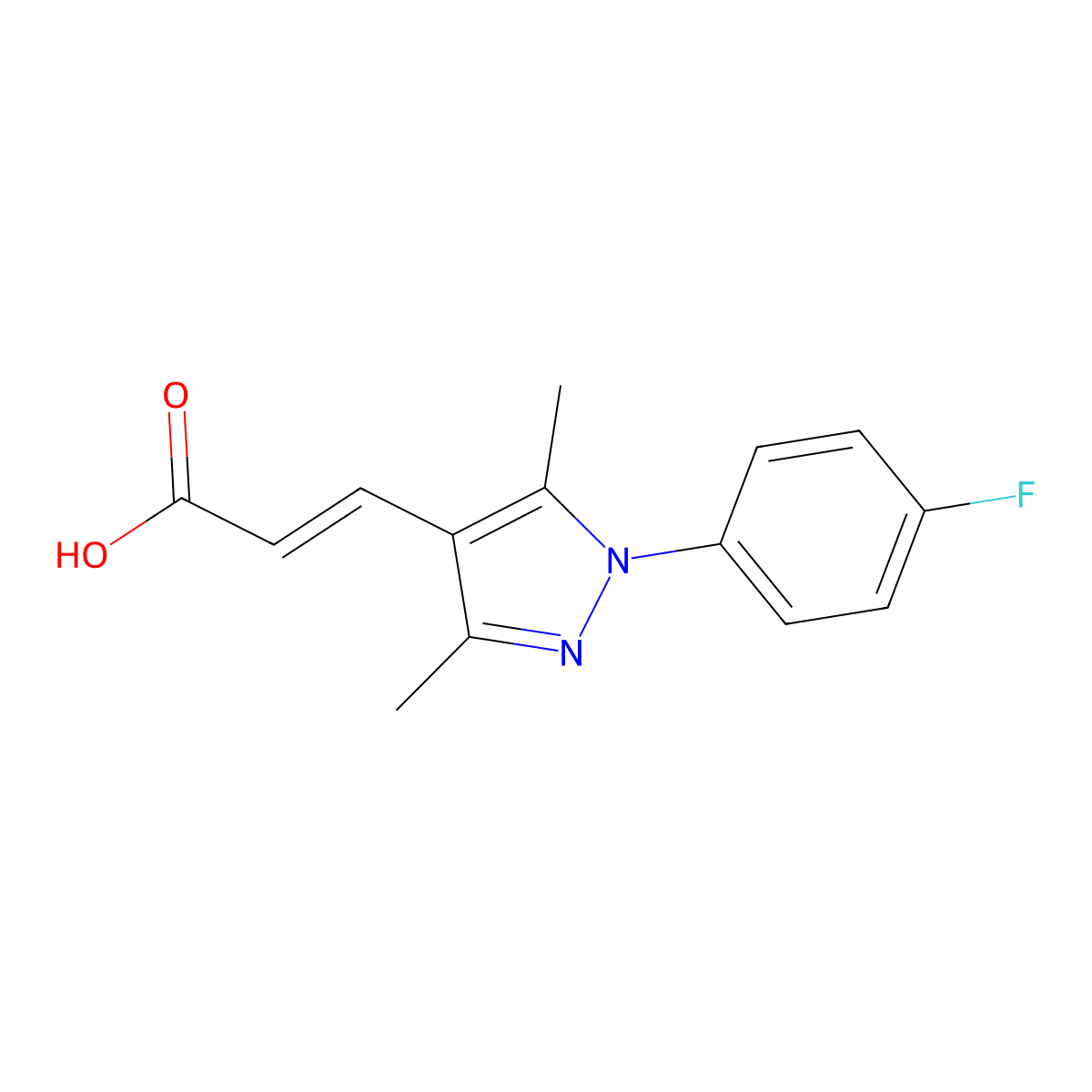 3-[1-(4-fluorophenyl)-3,5-dimethyl-1H-pyrazol-4-yl]prop-2-enoic acid molecular structure, CAS 1613051-29-8