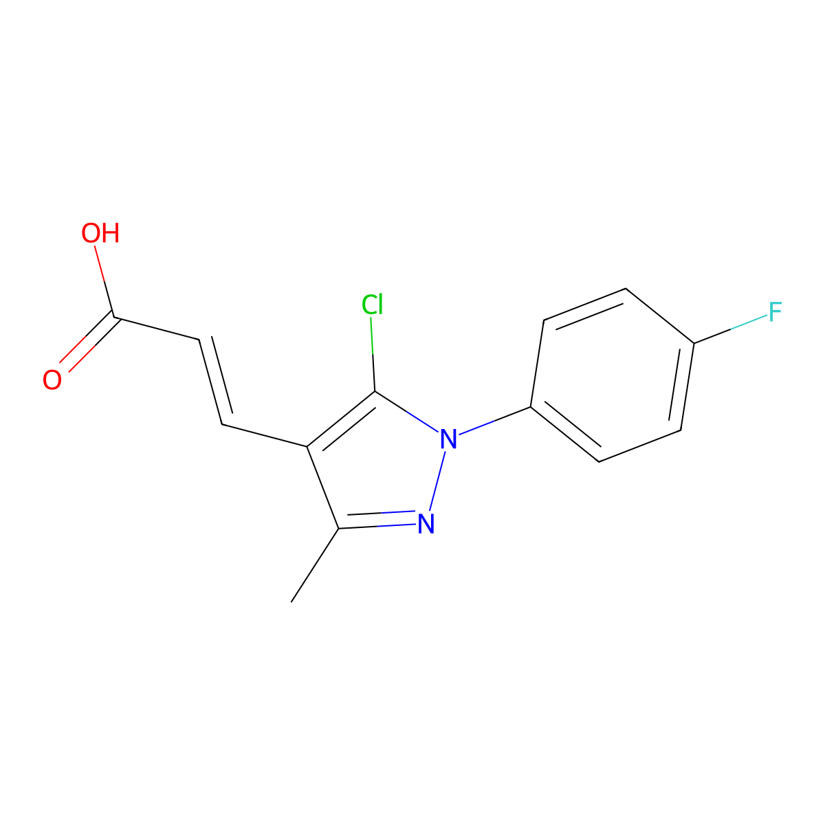3-[5-chloro-1-(4-fluorophenyl)-3-methyl-1H-pyrazol-4-yl]prop-2-enoic acid molecular structure, CAS 1613051-33-4