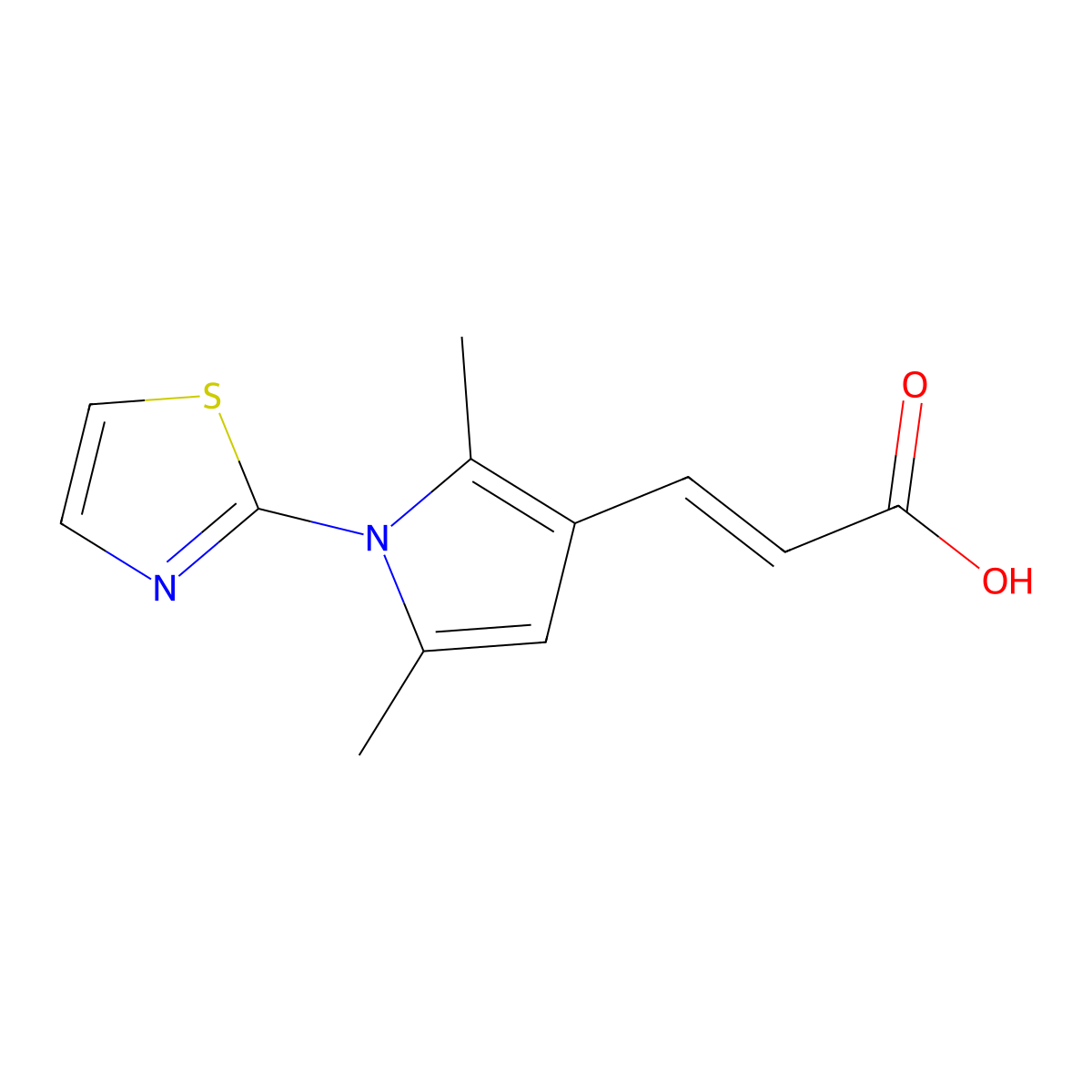 (2E)-3-[2,5-dimethyl-1-(1,3-thiazol-2-yl)-1H-pyrrol-3-yl]prop-2-enoic acid molecular structure, CAS 1613051-34-5