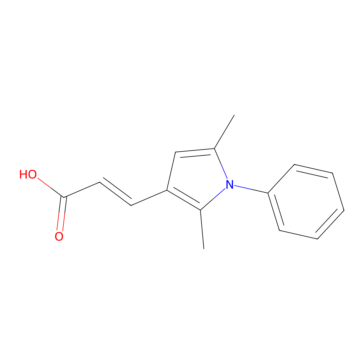 3-(2,5-dimethyl-1-phenyl-1H-pyrrol-3-yl)prop-2-enoic acid molecular structure, CAS 1613051-39-0