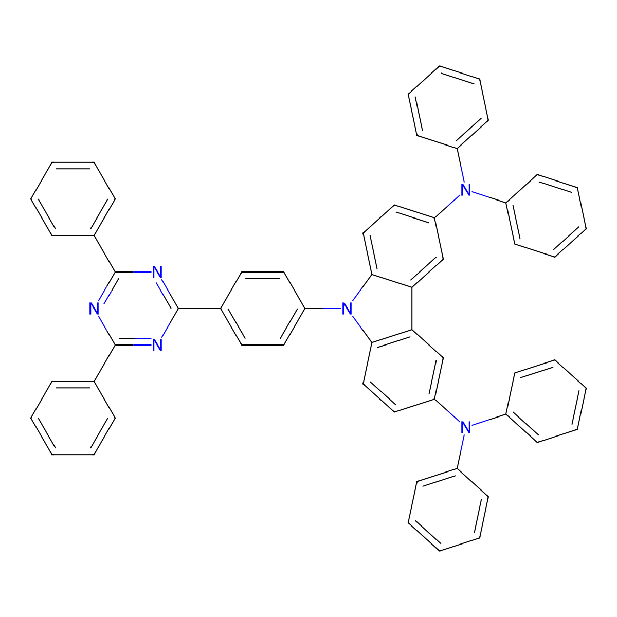9-(4-(4,6-diphenyl-1,3,5-triazin-2-yl) phenyl)-N3, N3, N6, N6-tetraphenyl-9H-carbazole-3,6-diamine molecular structure, CAS 1613074-59-1