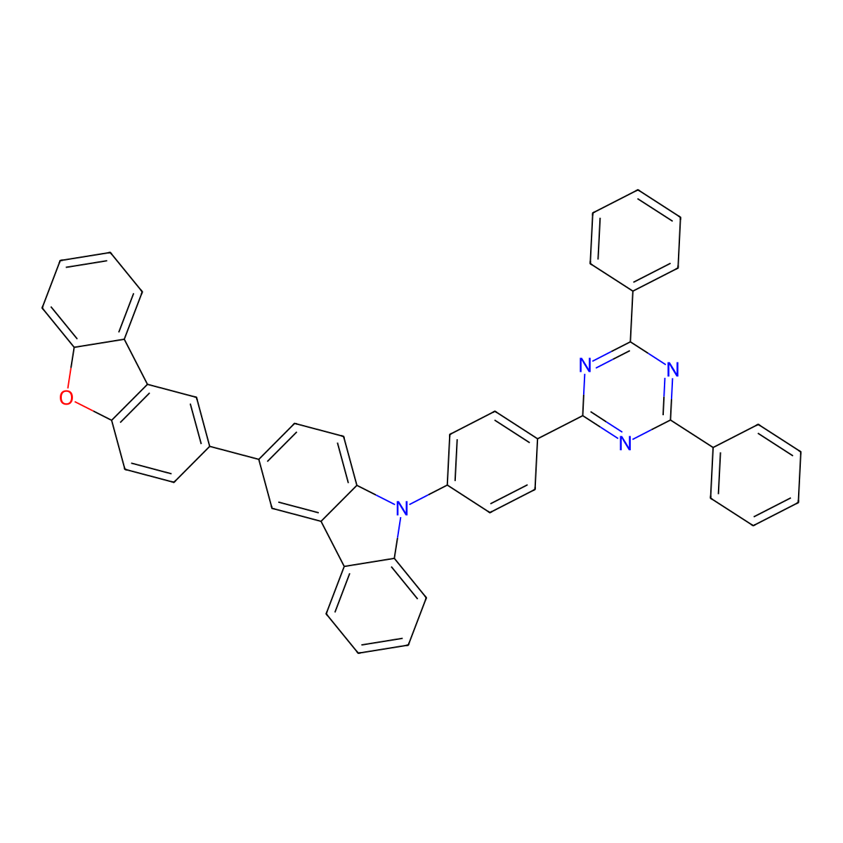 3-(Dibenzo[b,d]furan-2-yl)-9-(4-(4,6-diphenyl-1,3,5-triazin-2-yl)phenyl)-9H-carbazole molecular structure, CAS 1613077-03-4