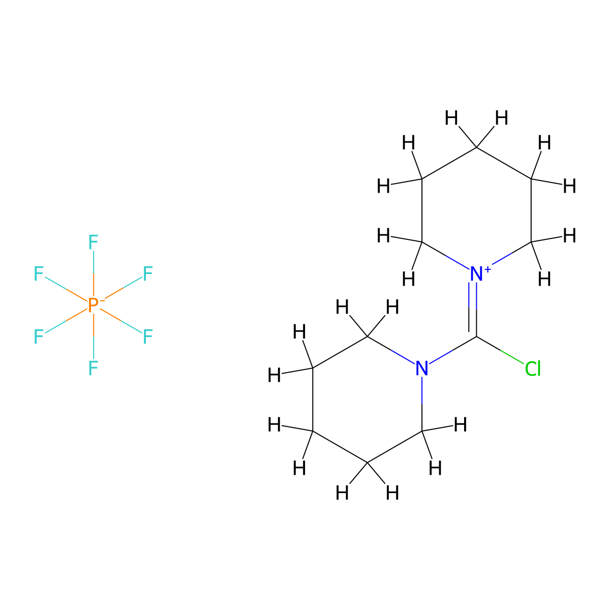 Chlorodipiperidinocarbenium hexafluorophosphate molecular structure, CAS 161308-40-3